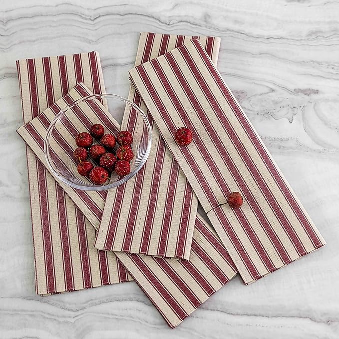Home Brilliant Red Placemats Set of 6 Dinner Farmhouse Placemats Decoration Heat Resistant Dining Table Place Mats for Kitchen Table Decor, 13 x 19 inches, Stripes, Crimson