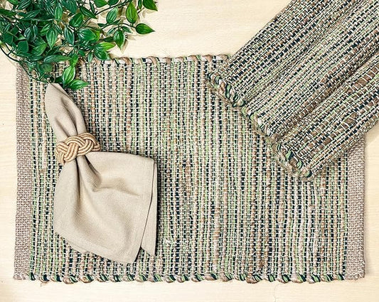 Chardin home Natural Jute - Ombre Green Placemats, Set of 4 13x19 Inch Table Mats, Rustic Handmade Boho Placemat, Perfect for Holidays, Dinner Parties and Also Everyday Meals