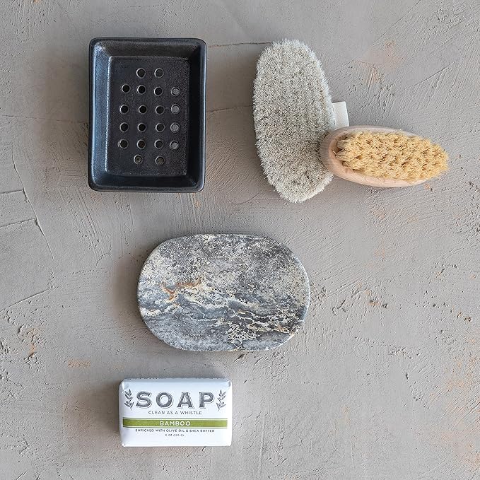 Creative Co-Op Travertine Soap Dish, Grey