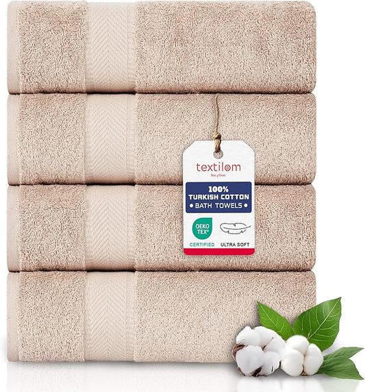 TEXTILOM Turkish Hand Towels for Bathroom – Hotel and Spa Quality & Soft & Absorbent & Quick Dry Bathroom Hand Towels – 100% Cotton Turkish Towel Set of 4 (16 x 28 inches) - Beige