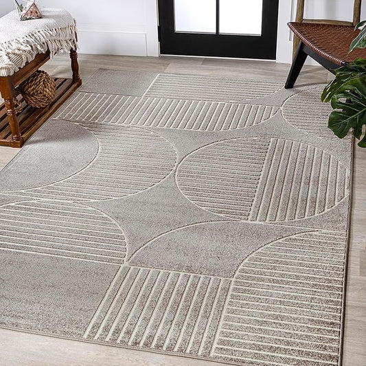 JONATHAN Y SCN104C-4 Nordby High-Low Geometric Arch Scandi Striped Indoor/Outdoor Area Rug, Contemporary, Bohemian, Transitional for Bedroom,Kitchen,Living Room,Non Shedding,Easy-Washing, Gray, 4 X 6