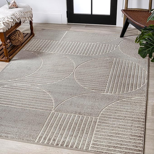 JONATHAN Y SCN104C-8 Nordby High-Low Geometric Arch Scandi Striped Indoor/Outdoor Area Rug, Contemporary,Bohemian, Transitional for Bedroom,Kitchen,Living Room,Non Shedding,Easy-Washing, Gray,8 X 10