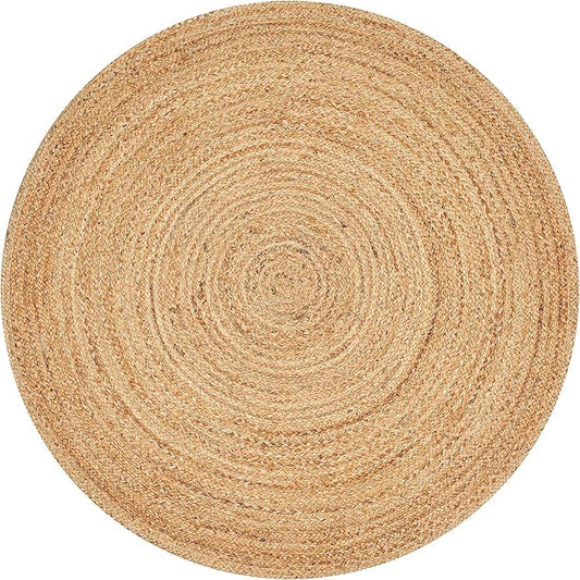 Savi Home Jute Area Rug Handwoven - 4 feet Round- Natural - Rustic Vintage Beige Braided Reversible Rug- Eco Friendly Rugs for Farmhouse, Bedroom, Kitchen, Living Room.