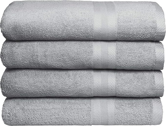 BOUTIQUO Premium Cotton 4 Pack Bath Towel Set - 100% Pure Cotton - 4 Bath Towels 27x54 - Ideal for Everyday use - Ultra Soft & Highly Absorbent - Light Grey