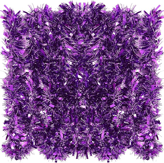 26.2 Feet Purple Holiday Tinsel Garland for Christmas,Halloween, Birthday, Weddings, Party Decorations, Xmas Foil Tinsel Garland for All-Season Home Indoor Outdoor Party Supplies(Purple)