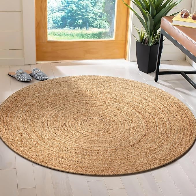 Savi Home Jute Area Rug Handwoven - 4 feet Round- Natural - Rustic Vintage Beige Braided Reversible Rug- Eco Friendly Rugs for Farmhouse, Bedroom, Kitchen, Living Room.