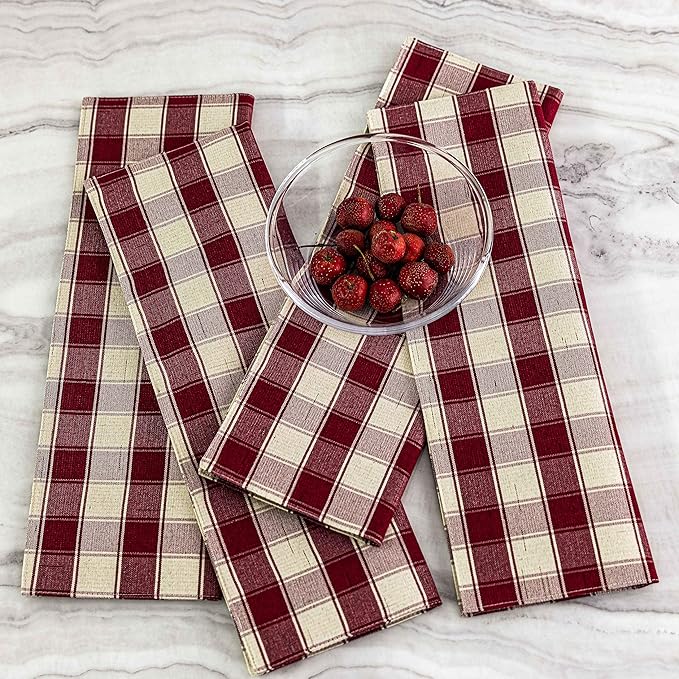 Home Brilliant Red Placemats Set of 6 Farmhouse Buffalo Plaid Table Mats Heat Resistant Dining Dinner Place Mats for Kitchen Table Dinner Mats, 13 x 19 inches, Checker, Crimson