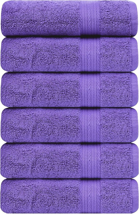 Ample Decor Bathroom Hand Towels 18 X 28 Inch 600 GSM 100% Cotton, Soft Absorbent - 6 Pcs Purple