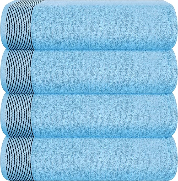 Belizzi Home Ultra Soft 4 Pack Oversized Bath Towel Set 27x54 inches, 100% Cotton Bath Towels, Highly Absorbant Compact Quickdry & Lightweight Towel, Ideal for Gym Travel Camp Pool - Sky Blue