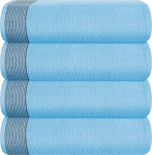 Belizzi Home Ultra Soft 4 Pack Oversized Bath Towel Set 27x54 inches, 100% Cotton Bath Towels, Highly Absorbant Compact Quickdry & Lightweight Towel, Ideal for Gym Travel Camp Pool - Sky Blue
