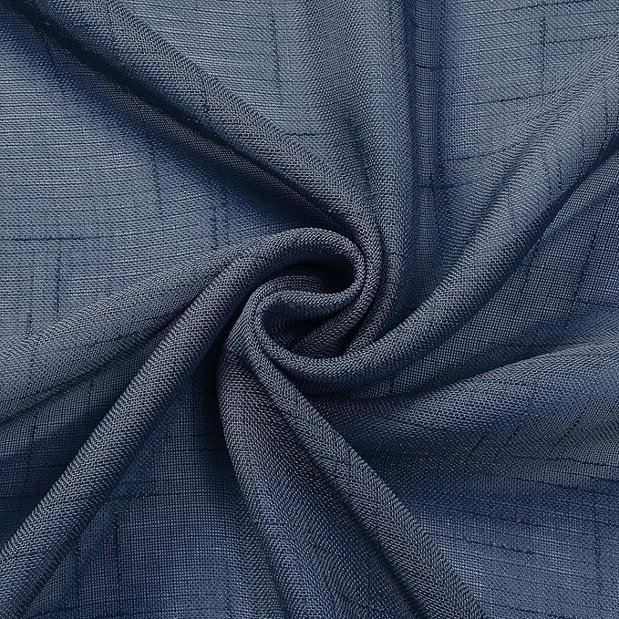 Aiyueng Kirei 2 PCS Faux Linen Navy Blue Kitchen Sheer Curtains 36 inch Length, Soft Lightweight Textured Short Cafe Curtains for Farmhouse Bathroom Bedroom Small Windows, Each 30Wx36L inch, Navy
