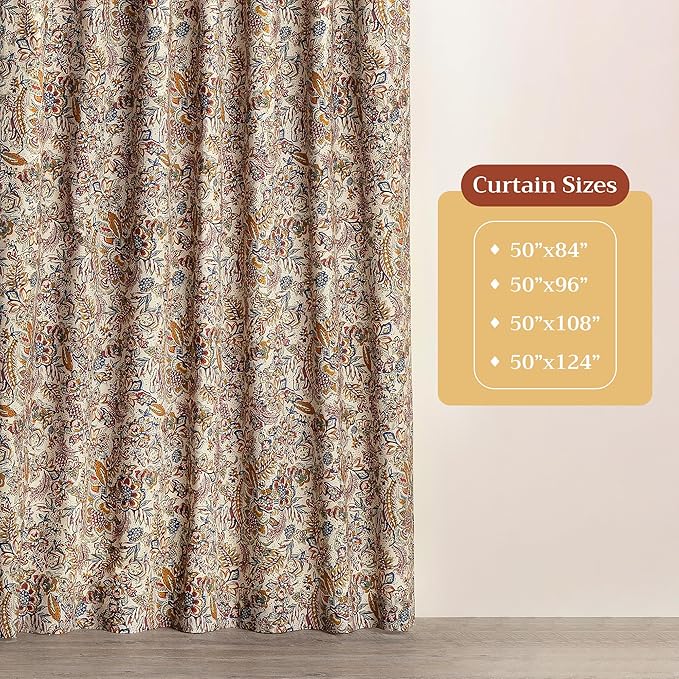 Maison d' Hermine Curtains for Living Room 100% Cotton 108 inch Length One Panel Light Filtering Curtains for Bedroom Windows with Rod and Loop Pockets Drapes (Jaipur, 50" W x 108" L)