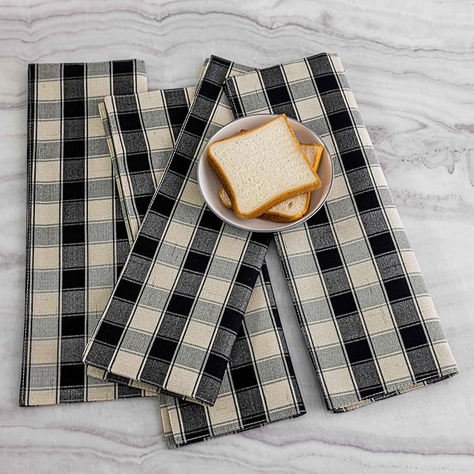 Home Brilliant Buffalo Plaid Placemats Set of 6 Farmhouse Place Mats for Kitchen Table, 13 x 19 inches, Black and White