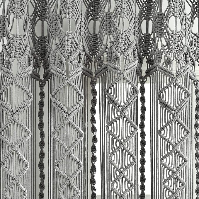 Lush Decor Boho, Textured Macrame Cotton Window Curtain Panel, 40" W x 84" L, Gray Wine Wall Decor, Room Divider