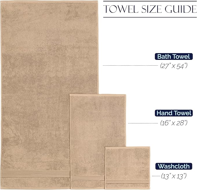 Elegant Comfort Premium Cotton 6-Piece Towel Set, Includes 2 Washcloths, 2 Hand Towels and 2 Bath Towels, 100% Turkish Cotton - Highly Absorbent and Super Soft Towels for Bathroom, Taupe