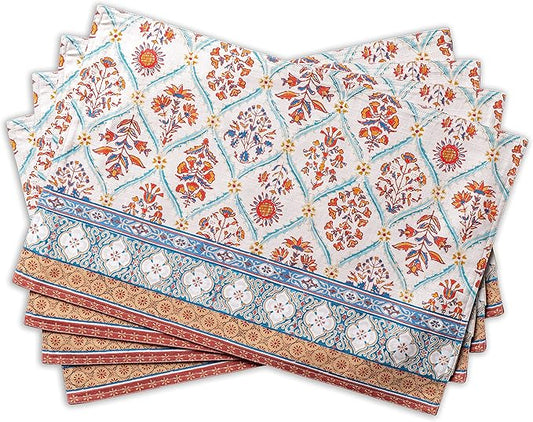 Maison d' Hermine Placemats Set of 4 100% Cotton Washable Cloth Place Mats, Reusable Table Mats for Kitchen Dining Decoration, Party, Wedding, Restaurant (Romane, 13" x 19")