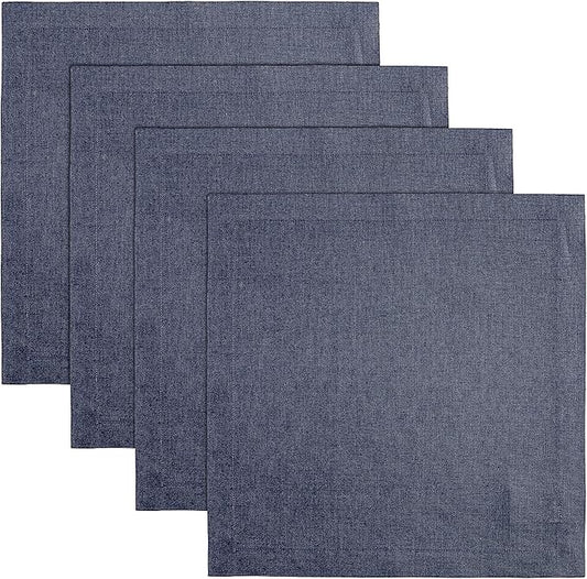 Solino Home Navy Placemats Set of 4-100% Pure Linen Placemats 14 x 14 Inch for Summer - Fete