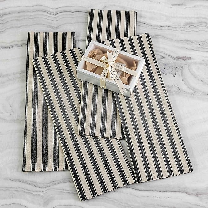 Home Brilliant Cloth Placemats Set of 6 Heat Resistant Place Mats for Dining Table Farmhouse Washable Placemats for Parties Buffet Dinner, 13 x 19 inches, Stripes, Black and White