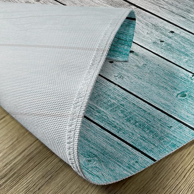 Ambesonne Rustic Place Mats Set of 8, Wood Panels Background Digital Tones Effect Country House Art Image, Washable Fabric Placemats for Dining Table, Placemat 8 pcs, Teal Grey