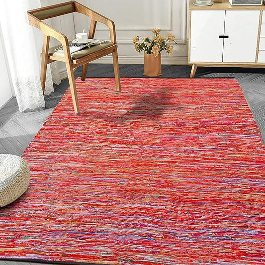 Rug Area Rugs Cotton Chindi 8x10 Ft for Livingroom Bedroom Washable RagRug Recycled Farmhouse Kitchen Carpet Area Runner Mat for Hallway, Entryway|96x120 Inches Multicolour