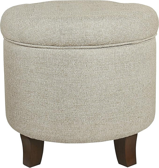 Homepop Home Decor Upholstered Round Tufted Foot Rest Ottoman Ottoman with Storage for Living Room & Bedroom Decorative Home Furniture, Twine Small