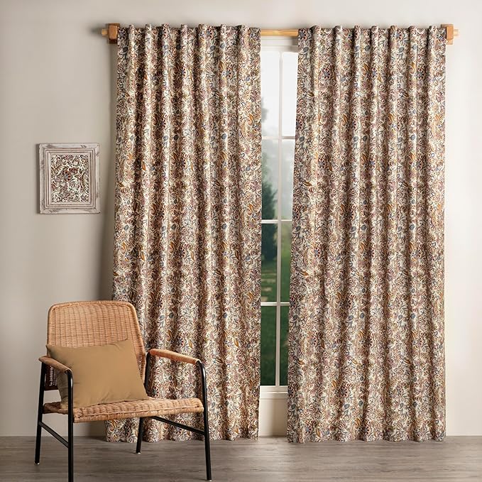 Maison d' Hermine Curtains for Living Room 100% Cotton 108 inch Length One Panel Light Filtering Curtains for Bedroom Windows with Rod and Loop Pockets Drapes (Jaipur, 50" W x 108" L)
