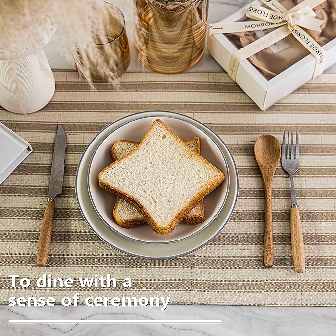Home Brilliant Farmhouse Placemats Set of 6 Heat Resistant Dining Table Placemats for Kitchen Table Dinner Decor, 13 x 19 inches, Stripes, Oatmeal Beige