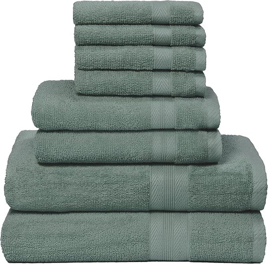 BOUTIQUO 8 Piece Towel Set 100% Ring Spun Cotton, 2 Bath Towels 27X54, 2 Hand Towels 16X28 and 4 Washcloths 13X13 - Ultra Soft Highly Absorbent Machine Washable Hotel Spa Quality - Jade