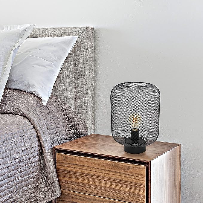 Simple Designs LT1072-BLK Metal Mesh Industrial Table Lamp, Black
