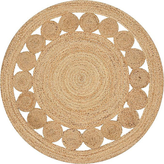 Savi Home Jute Area Rug Handwoven- 4 feet Round- Natural Beige - Rustic Vintage Beige Braided Reversible Rug- Eco Friendly Rugs for Farmhouse, Bedroom, Kitchen, Living Room