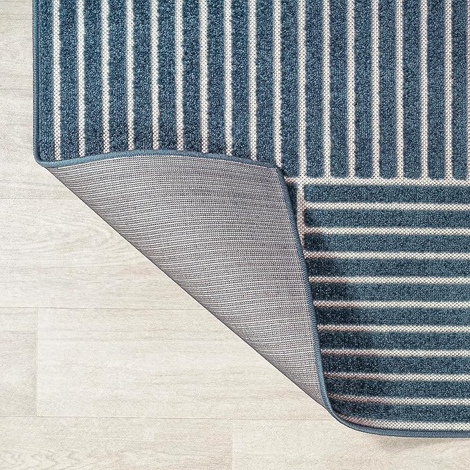 JONATHAN Y SCN104A-28 Nordby High-Low Geometric Arch Scandi Striped Indoor/Outdoor Runner Rug, Contemporary,Bohemian,Transitional for Bedroom,Kitchen,Living Room,Non Shedding,Easy-Washing, Blue,2 X 8