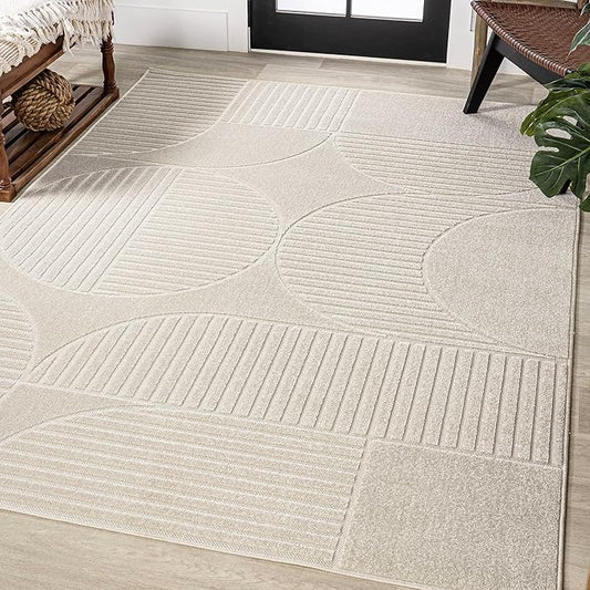 JONATHAN Y SCN104B-4 Nordby High-Low Geometric Arch Scandi Striped Indoor/Outdoor Area Rug, Modern, Contemporary,Geometric, Bohemian, Bedroom, Kitchen, Living Room,Non Shedding, Ivory/Cream, 4' x 6'