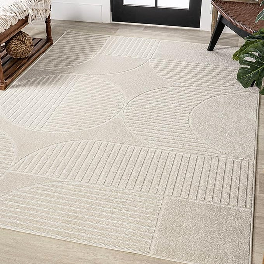 JONATHAN Y SCN104B-5 Nordby High-Low Geometric Arch Scandi Striped Indoor/Outdoor Area Rug, Modern, Contemporary, Geometric, Bohemian, Bedroom, Kitchen, Living Room, Non Shedding,Ivory/Cream,5' x 8'