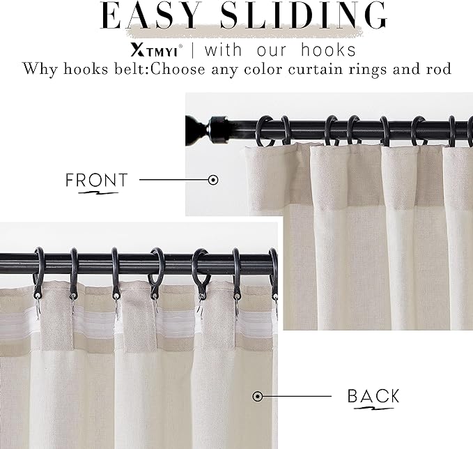 XTMYI Country Curtains for Living Room,Sheer Linen Shabby Chic Curtains for Bedroom 70 Inches Wide 84 Inches Long Oatmeal