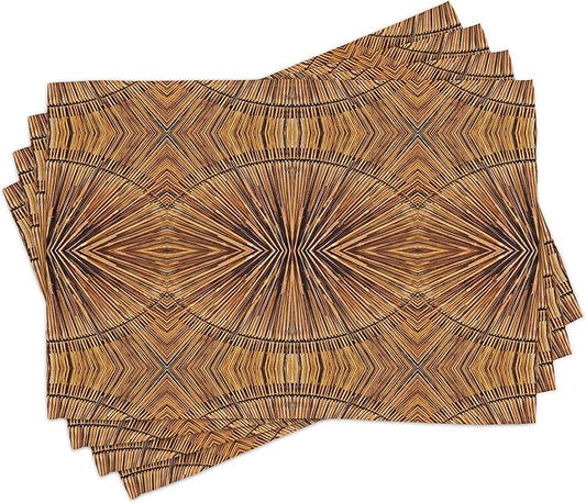 Ambesonne Tribal Place Mats Set of 8, Boho Pattern Prehistoric Eastern Jagged Wooden Style Trippy Fractal Ornaments Print, Washable Fabric Placemats for Dining Table, Placemat 8 pcs, Ginger