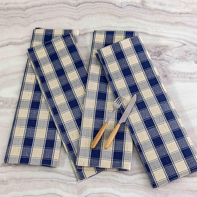 Home Brilliant Farmhouse Placemats Set of 6 Machine Washable Place Mats for Kitchen Table Mats, 13 x 19 inches, Checker Plaid, Navy Blue