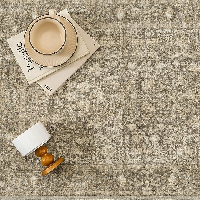 Brown Runner Rug 2x5 Hallway Machine Washable Kitchen Vintage Distressed Non Slip Long Carpet Indoor Retro Floral Bedroom Accent Throw Rug for Bathroom Office Laundry Dining Room