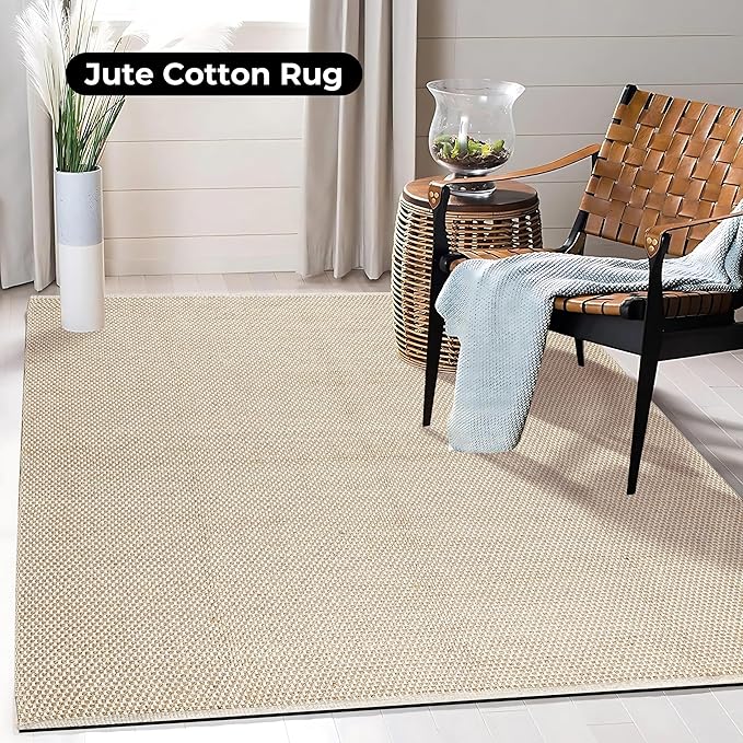 Bedding Craft Jute Cotton Matty Area Rug for Living Room 36x60 Inch - Natural - Machine Washable 3x5 Feet Rugs - 70% Jute and 30% Cotton