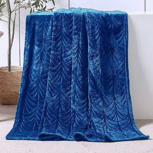 Whale Flotilla Flannel Fleece Throw Blanket for Couch, Soft Fluffy Velvet Sofa Blanket with Decorative Vintage Pattern for All Season, Warm and Lightweight, 50x60 Inch, Royal Blue