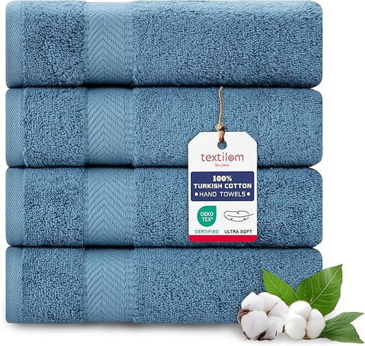 TEXTILOM Turkish Hand Towels for Bathroom – Hotel and Spa Quality & Soft & Absorbent & Quick Dry Bathroom Hand Towels – 100% Cotton Turkish Hand Towel Set of 4 (16 x 28 inches)- Blue