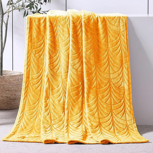 Whale Flotilla Flannel Fleece Throw Blanket for Couch, Soft Fluffy Velvet Sofa Blanket with Decorative Vintage Pattern for All Season, Warm and Lightweight, 50x60 Inch, Lemon Yellow