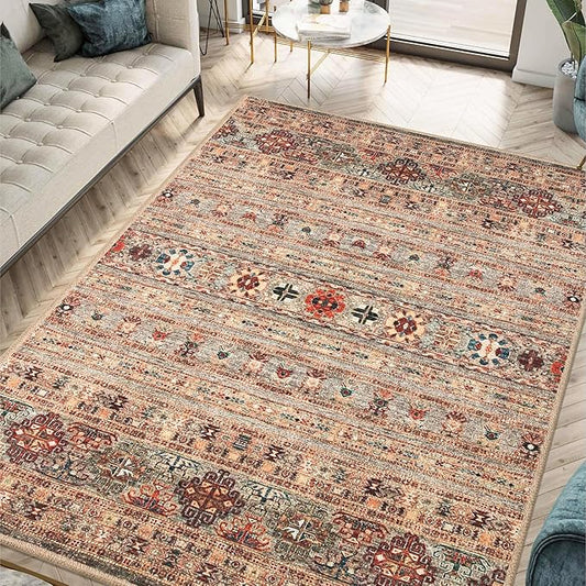 Keen Home Design 5x7 Rug - Machine Washable Area Rug with Non-Slip Backing, Ideal for Living Room, Dining Room, Bedroom - Vintage, Easy Clean, Durable, Low Pile Rug - (5' x 7')