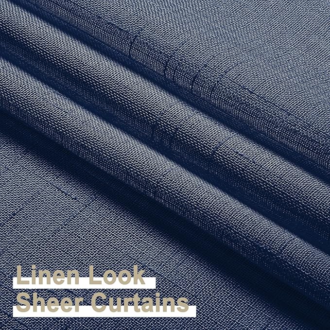 Aiyueng Kirei 2 PCS Faux Linen Navy Blue Kitchen Sheer Curtains 36 inch Length, Soft Lightweight Textured Short Cafe Curtains for Farmhouse Bathroom Bedroom Small Windows, Each 30Wx36L inch, Navy
