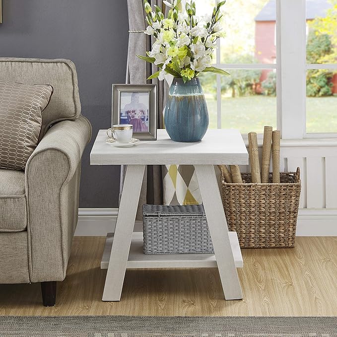 Roundhill Furniture Athens Contemporary Wood Shelf End Table, White