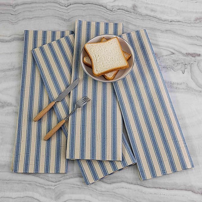 Home Brilliant Placemats Set of 6 Heat Resistant Dining Table Place Mats for Kitchen Table Non Slip Easy to Clean Wipeable Washable Place Mats, 13 x 19 inches, Stripes, Dusk Blue