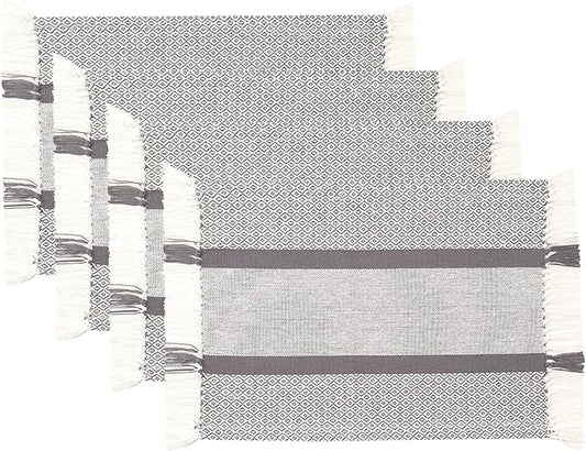 Sticky Toffee Cotton Placemats Set of 4 – Gray Woven 14x19 in Table Mats for Kitchen or Dining Table, Boho Style, Washable Cloth Placemats