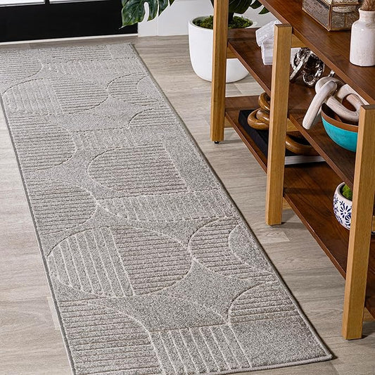 JONATHAN Y SCN104C-28 Nordby High-Low Geometric Arch Scandi Striped Indoor/Outdoor Runner Rug,Contemporary,Bohemian,Transitional for Bedroom,Kitchen,Living Room,Non Shedding,Easy-Washing, Gray, 2 X 8