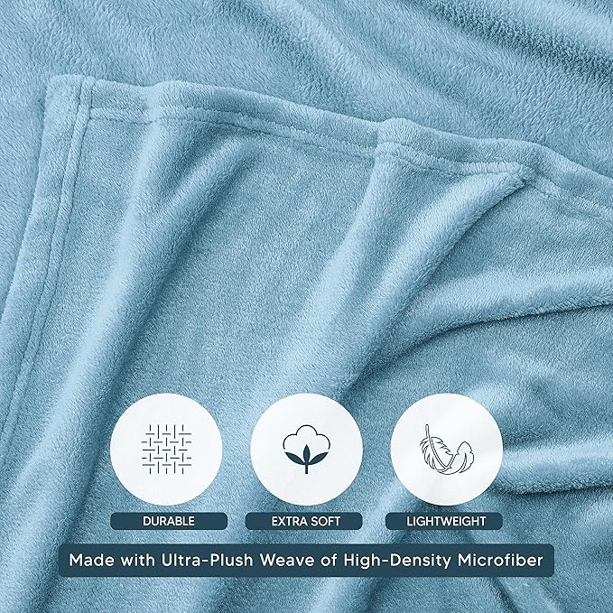 Utopia Bedding Washed Blue Fleece Blanket Twin Size Lightweight Fuzzy Soft Anti-Static Microfiber Bed Blanket (60x80 Inch)