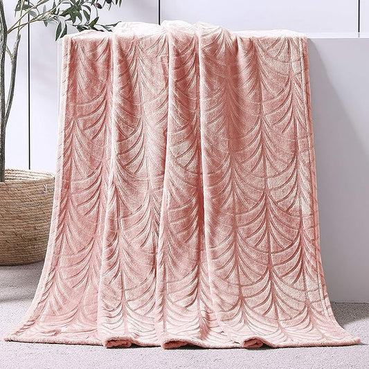 Whale Flotilla Flannel Fleece Throw Blanket for Couch, Soft Fluffy Velvet Sofa Blanket with Decorative Vintage Pattern for All Season, Warm and Lightweight, 50x60 Inch, Pink