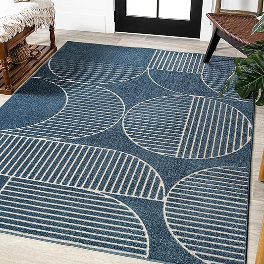 JONATHAN Y SCN104A-5 Nordby High-Low Geometric Arch Scandi Striped Indoor/Outdoor Area Rug, Contemporary, Bohemian, Transitional for Bedroom,Kitchen,Living Room,Non Shedding,Easy-Washing, Blue, 5 X 8